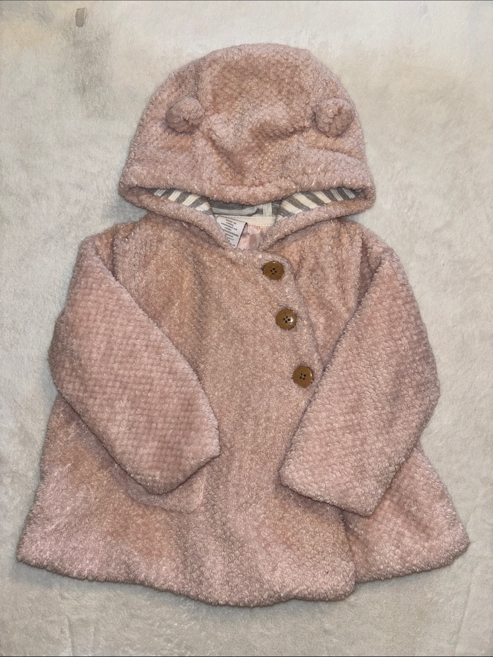 Tahari Dusty Pink Teddy Hooded Coat with Ear Pom Details 18 month